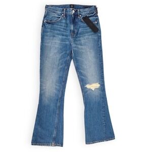 Edwin Womens‎ 26 Averi Flare Jeans Cotton Denim Blue Distressed Mid Rise 90s